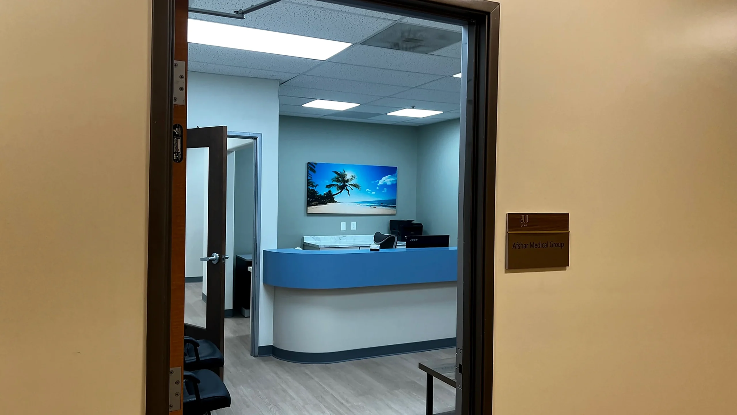 Afshar Medical Group entrance and reception desk, Suite 200, Irvine