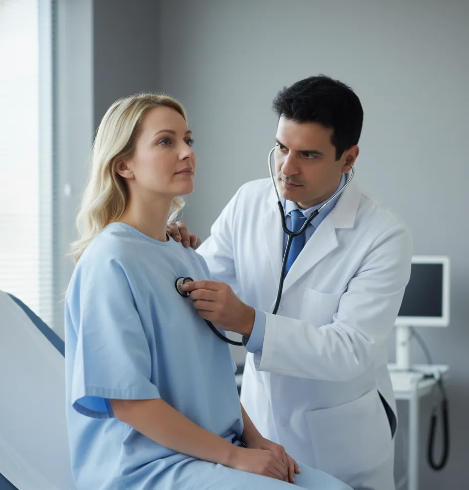 internal-medicine-doctor-irvine Illustration of Dr Farhad Nassiri Afshar, an internal medicine doctor in Irvine, examining an adult patient, representing care at Afshar Medical Group.